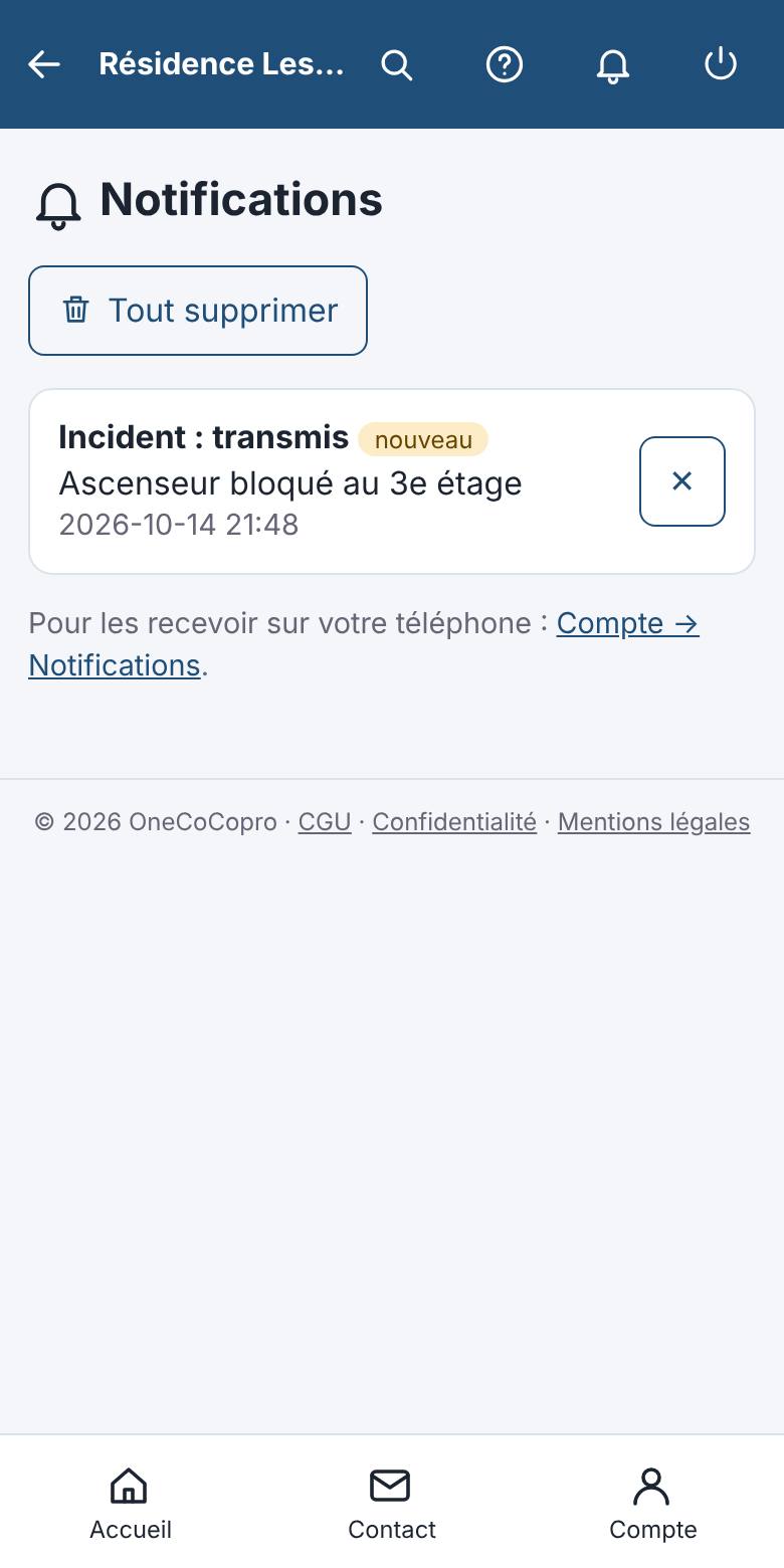 Chez le résident, la notification arrive.