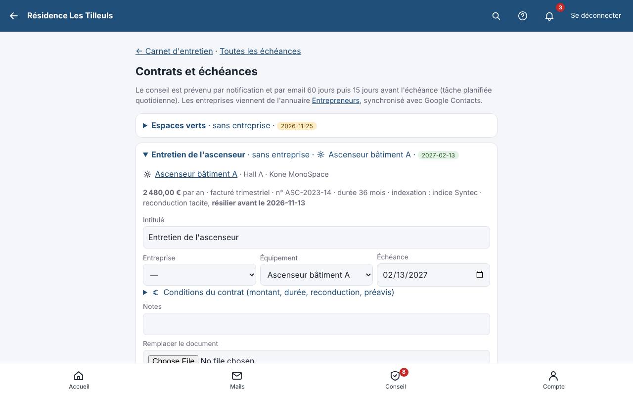 Le contrat : montant, reconduction tacite et date limite de résiliation.