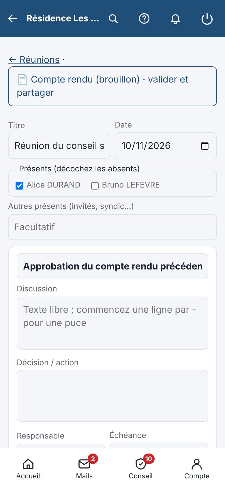 Réunion du conseil